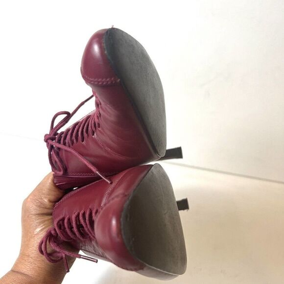 Newport News Burgundy Leather Victorian Style High Heel Womens Size 9.5M Lace Up - Picture 7 of 10